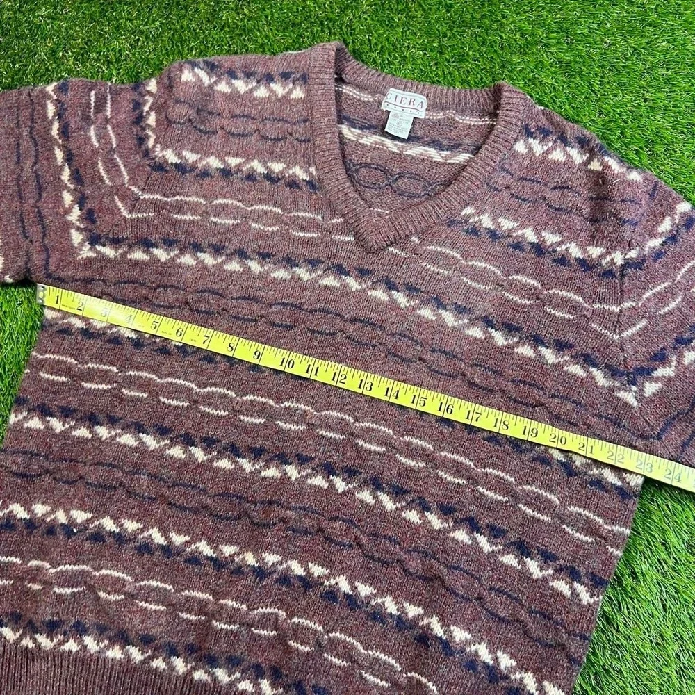 Vintage Ciera 100% Wool Nordic Fair Isle Sweater XL Brown Pink Gray 90s Knitwear
